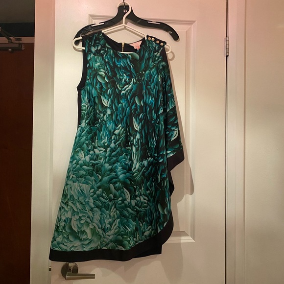 Ted Baker black dress with green satin overlay on front - Picture 1 of 2